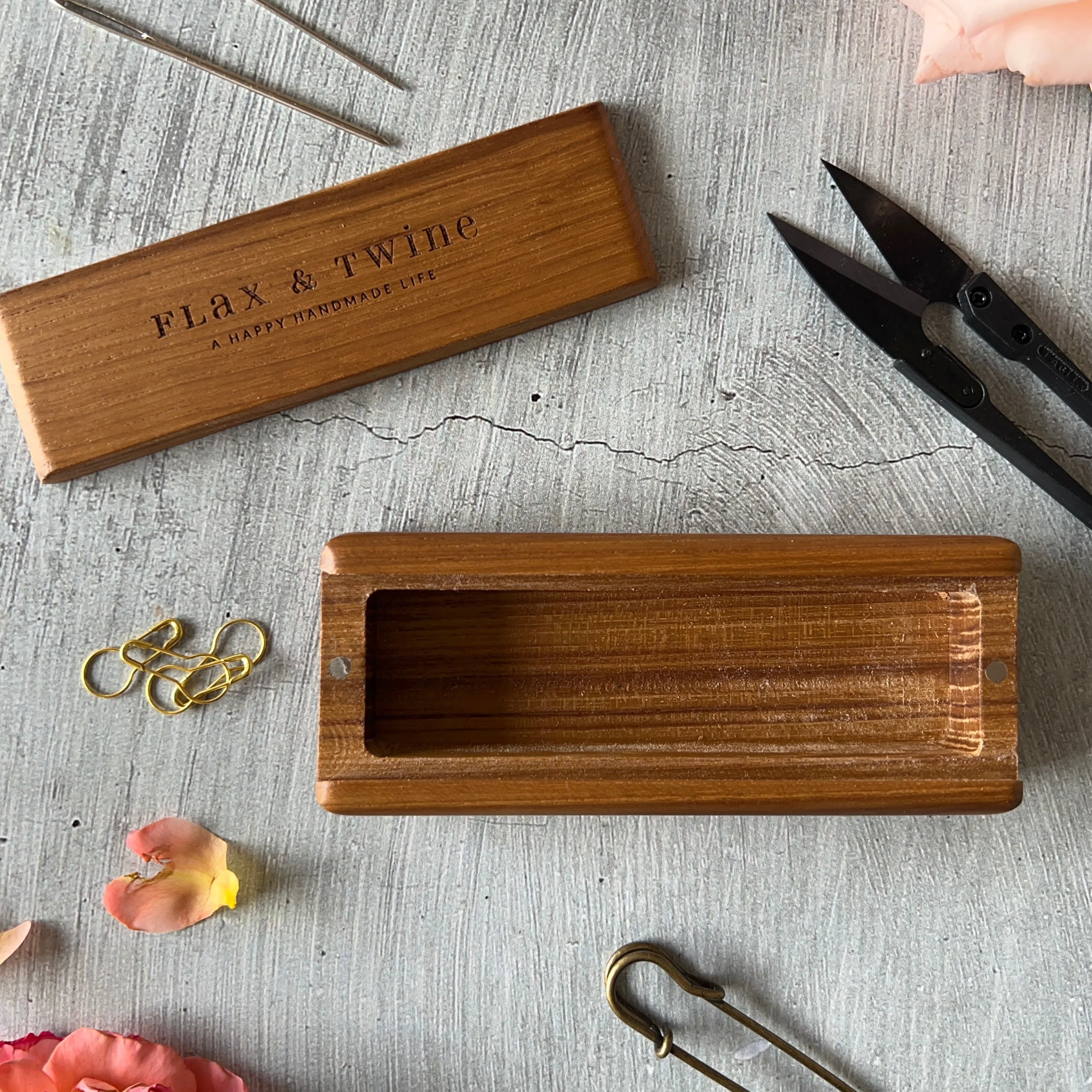 Flax & Twine Teak Notions Box - Image 4